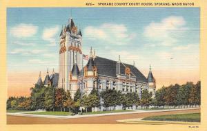 WA, Washington   SPOKANE COUNTY COURT HOUSE  Courthouse   c1940's Linen Postcard