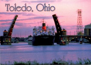 Ohio Toledo Ship On Maumee River Passing Through Drawbridge