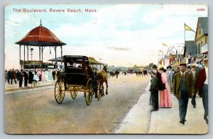 The Boulevard  Revere Beach  Massachusetts  Horse & Buggy    Postcard  1909