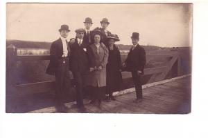 Real Photo Group of Men and Women on Side of Road, Great Hats