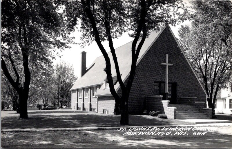 Real Photo Postcard St John's Evangelical Lutheran Church in Mukwonago Wisconsin