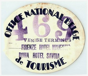 Office National Beige de Tourisme Italy Luggage Label Vtg Sticker Stamp Poster 