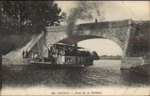 Nantes France Small Steamer Boat Pont de la Tortiere c1915 Postcard