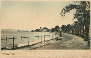 UDB Hand-Colored Postcard: Santa Barbara CA Promenade, Bath House & Castle Rock