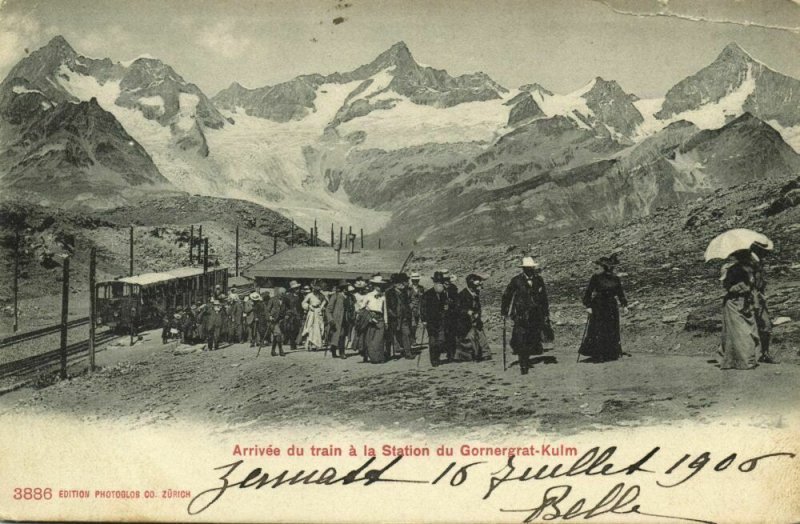 switzerland, GORNERGRAT, Station Kulm Hotel, Train (1906) Postcard