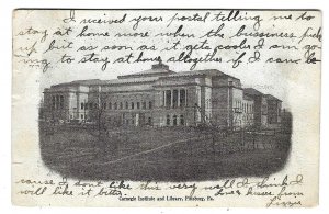 Carnegie Institute and Library, Pittsburg, Pennsylvania, R.P.O., posted 1908