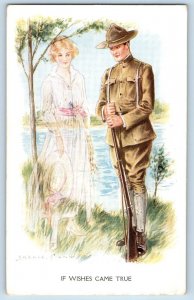 Archie Gunn Signed Artist Postcard Soldier Romance If Wishes Came True c1910's