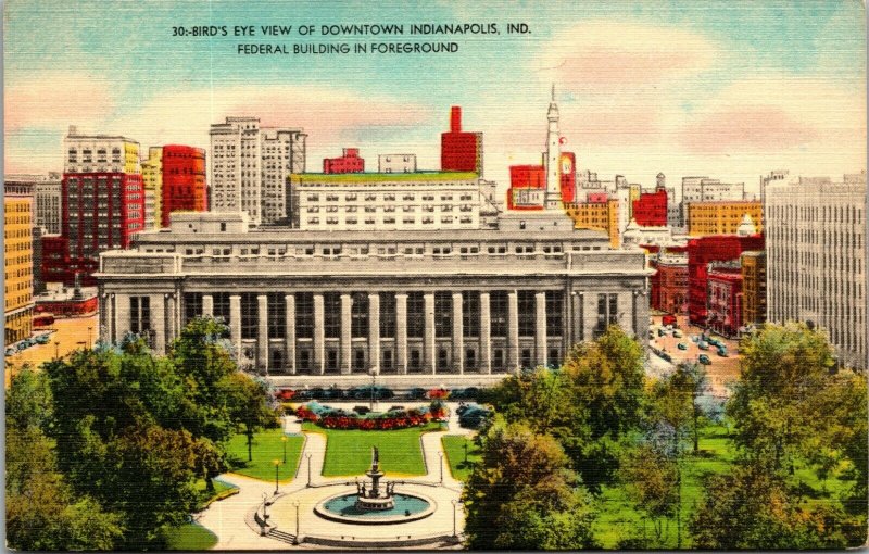 POSTCARD BIRDS EYE VIEW OF MONUMENT PLACE INDIANAPOLIS INDIANA