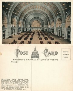 WASHINGTON UNION RAILWAY STATION ANTIQUE POSTCARD RAILROAD DEPOT WAITING ROOM