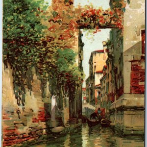 c1910s Venice, Italy Rio Albrizzi Canal Boats Gondola Painting Litho Walls A365