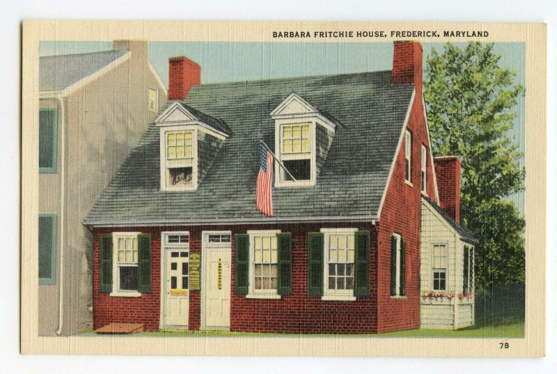 Postcard Barbara Fritchie House Frederick MD Maryland Standard View Card