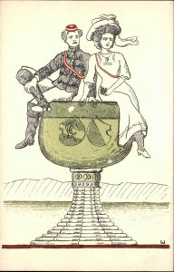 RUSSIA ?? Man in Uniform w Pretty Woman Giant Chalice Fantasy Postcard