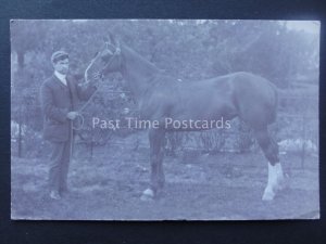 HORSE WITH PROUD OWNER / TRAINER early c1905 RP Postcard sent from LEEDS