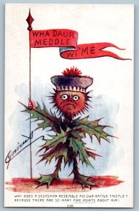 Scotland Postcard Leafman Scotsman Native Thistle Flag c1905 Unposted