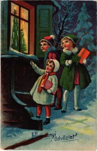 CPA AK Arriving with Presents - Christmas - Artist Signed CHILDREN (1293381)