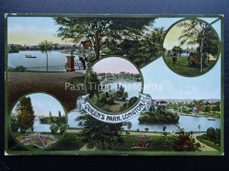 Stoke LONGTON Queens Park 5 Image Multiview - Old Postcard by W Shaw of Burslem