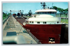 Vintage 1960's Postcard Freighter in the Soo Locks Sault Ste. Marie Michigan