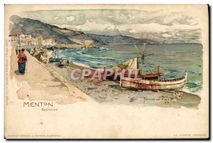 Old Postcard Illustrator Menton Scirocco Boat