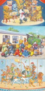 Teddy Bear Band Train Railway Roundabout 3x Medici Postcard s