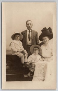 RPPC Victorian Family Boat Studio Prop Children Sand Buckets Postcard H27