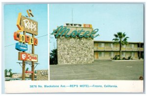 c1950 Rep's Motel Signages Car Parking Lot Rooms Fresno California CA Postcard