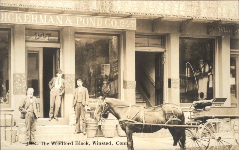 Winsted Connecticut CT Woodford Block Storefront Real Photo c1920s Postcard