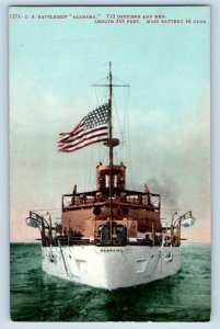 Postcard United States Battleship Alabama Front View Steamer Ship 1910 Unposted