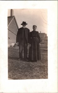 Antique RPPC Postcard Old Couple Man With Eye Patch? Bad Eye? Farm JP13