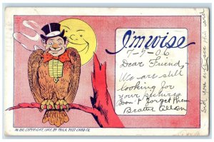 1906 Owl Man Head Smoking Cigarette I'm Wise Waynesboro Pennsylvania PA Postcard