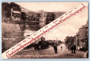 Llanfairpwllgwyngyll Wales Postcard Menai Bridge Village Multiview c1910