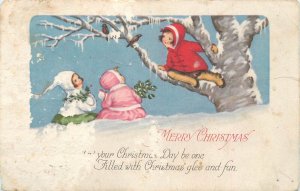 Drawn children humor comic caricature Merry Christmas winter scene