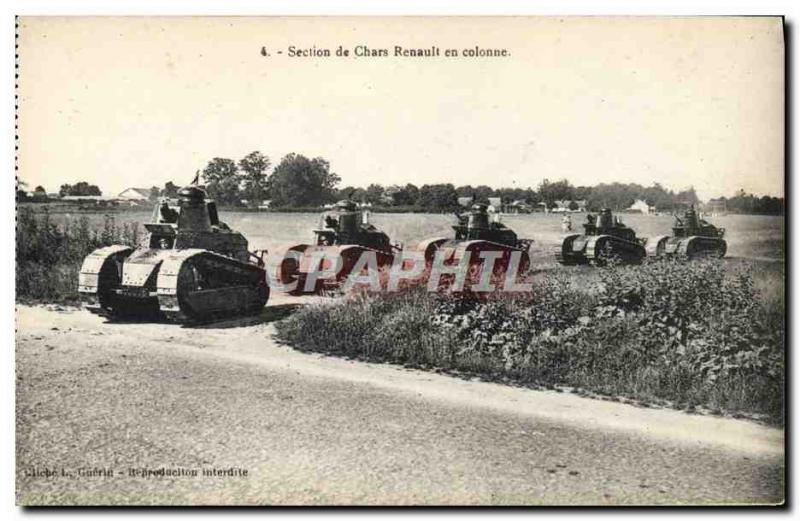 Postcard Old Army Tank Renault tanks Section column