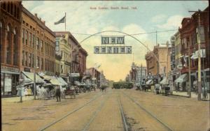 South Bend IN New Center Street View c1910 Postcard