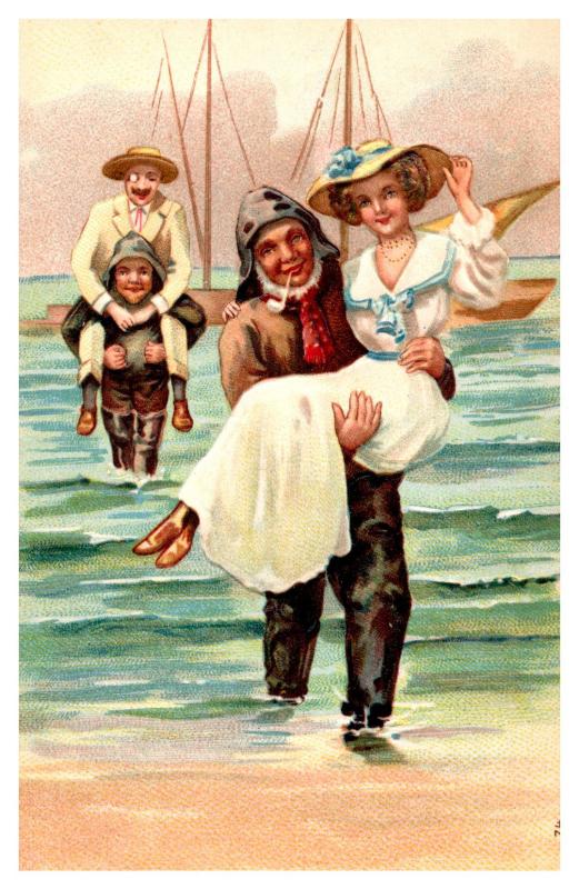 Sailors Carrying Wealthy Woman from Ship to Shore 