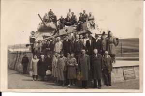 WWII Photo, Czech Men & Women on Top of Destroyed German Tanks, 1945-50 Monument