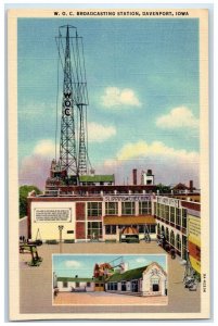 c1940 Broadcasting Station Exterior Building Davenport Iowa IA Vintage Postcard