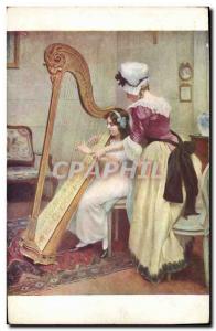 Old Postcard Philippar Quinet The harp lesson