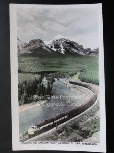 Canada Crossing Rocky Mountains by CPR Streamliner c1940's RP by Gowen Sutton Co