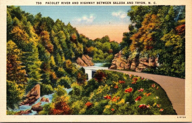 Pacolet River Hwy Saluda Tyron NC North Carolina Sunset Linen Postcard VTG UNP 