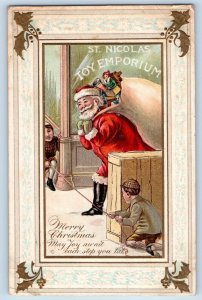 Canada Postcard Christmas Children With Rope Trapped Santa Claus Embossed Posted