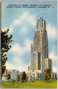 1944 Cathedral of Learning University of Pittsburgh Foster Memorial PA Postcard