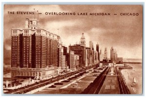 1941 The Stevens Overlooking Lake Michigan Chicago Illinois IL Antique Postcard