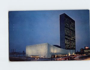 Postcard - Evening view, United Nations Headquarters - New York City, New York