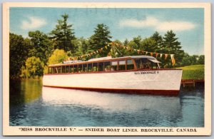 Postcard Brockville Ontario c1930s Miss Brockville V Snider Boat Lines