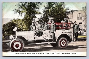 DS2/ Bozeman Montana Postcard c1910 Fire Department Truck Firemen  152