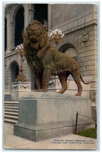1914 Edward Kemeys Bronze Lion Facade Art Institute Chicago Illinois IL Postcard