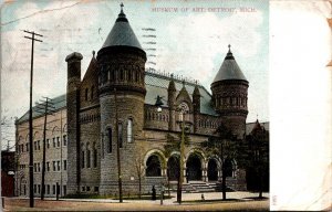 Vintage Michigan Postcard - Detroit - Museum of Art - Canada Postmark + Stamp