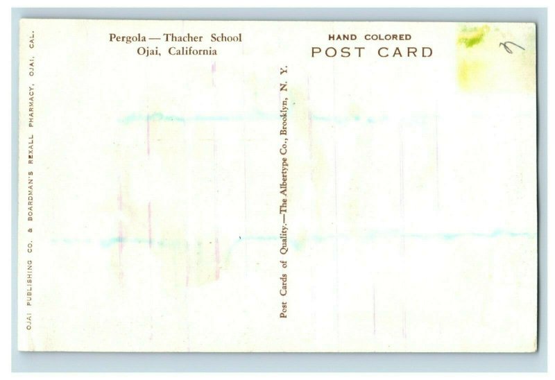 C.1910 Thatcher School Pergola Ojai, CA Hand Colored Postcard F63 