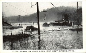 SOUTHBRIDGE MA Flood of 1936 Floodbound Vintage Car Old Postcard