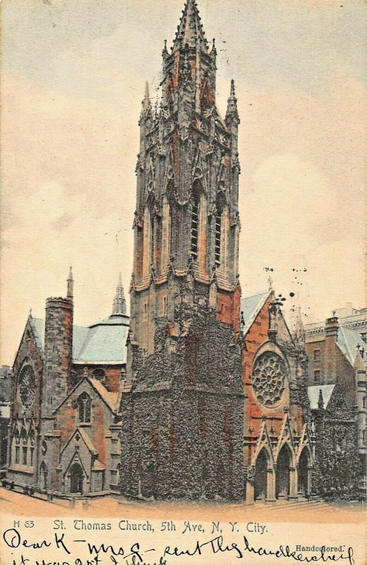 NEW YORK CITY~ST THOMAS CHURCH~1906 ROTOGRAPH TINTED PHOTO POSTCARD